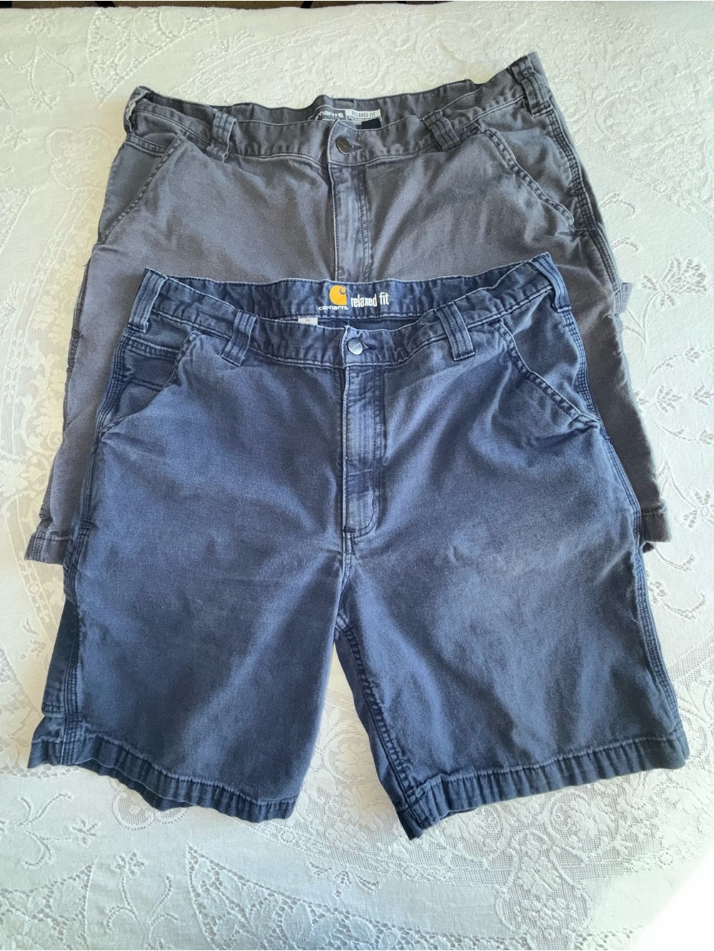 Lot of 2 Carhartt Rugged Flex Relaxed Fit Canvas Utility Work Shorts Mens 36x11